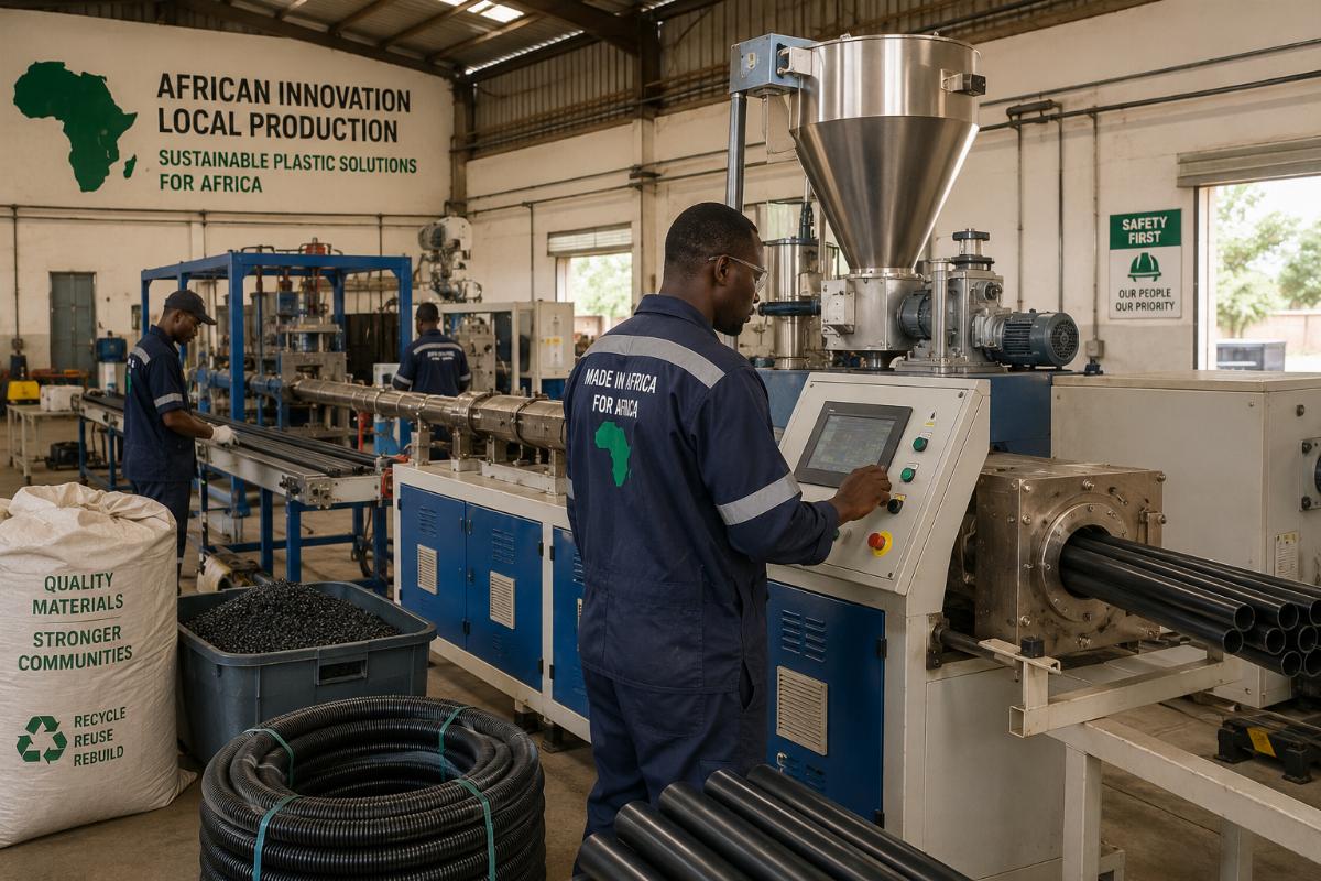 African plastic production facility operating a locally deployed extrusion line