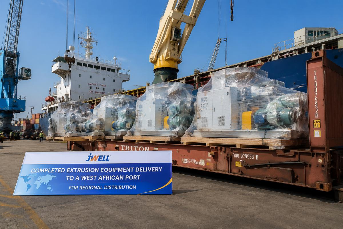 Completed extrusion equipment delivery to a West African port for regional distribution