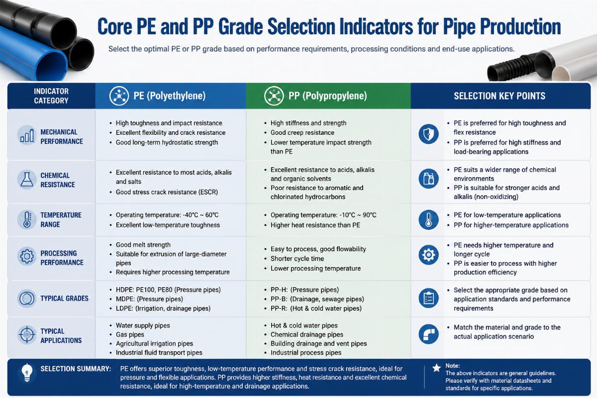 Core PE and PP grade selection indicators for pipe production