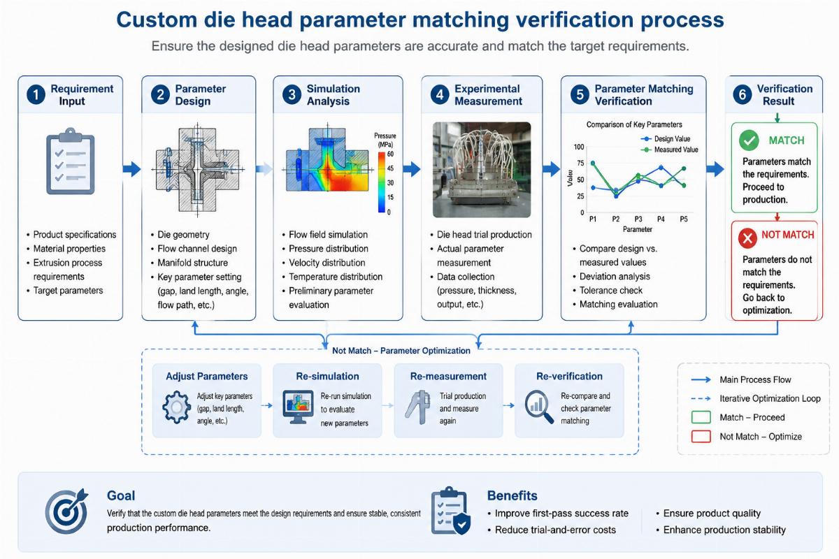 Custom die head parameter matching verification process
