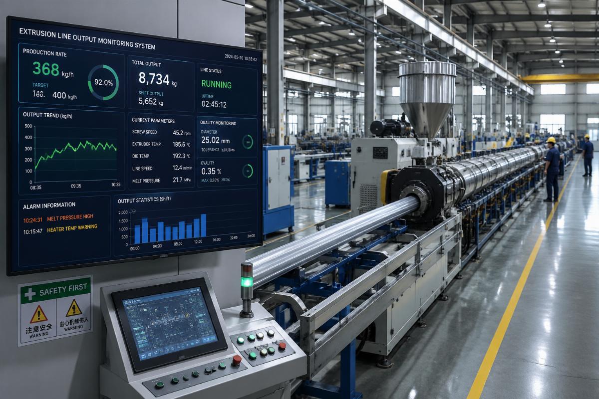 Extrusion line production floor with active output monitoring systems