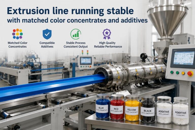 Extrusion line running stable with matched color concentrates and additives