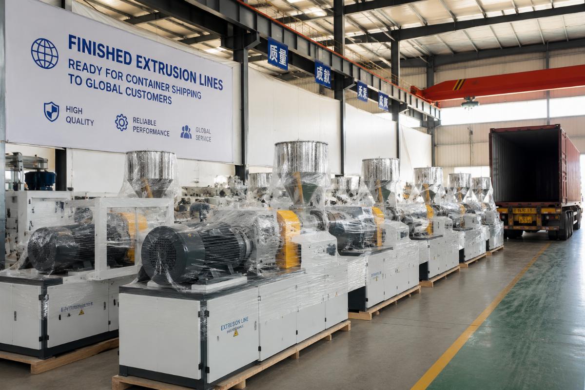 Finished extrusion lines ready for container shipping to global customers