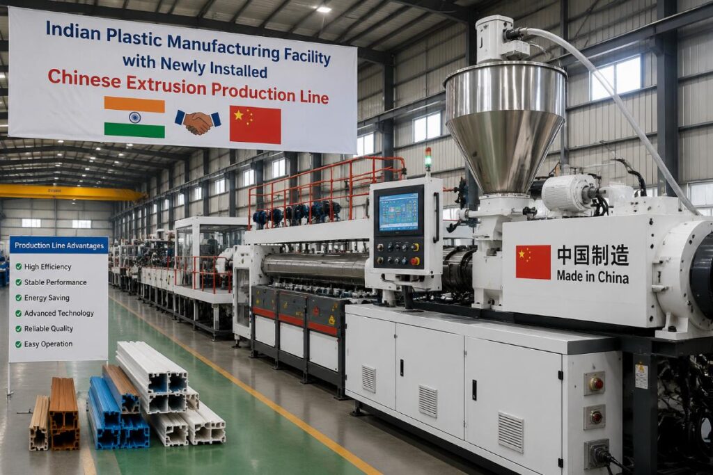 Indian plastic manufacturing facility with newly installed Chinese extrusion production line