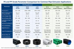 PE and PP grade parameter comparison for common pipe extrusion applications