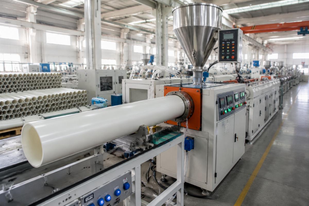 PVC water pipe extrusion line running with stable color output