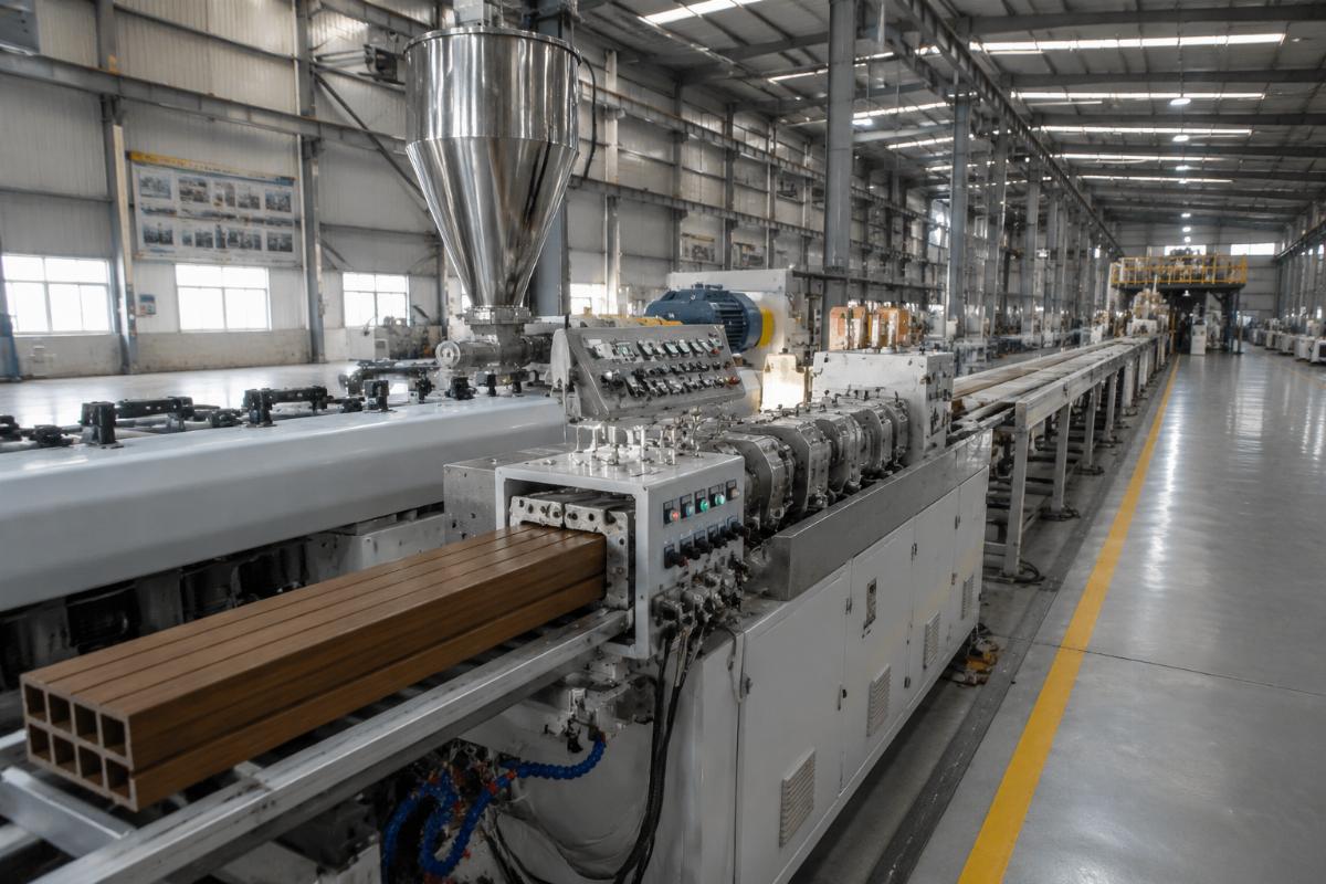 WPC profile production line running at a Karaganda manufacturing facility