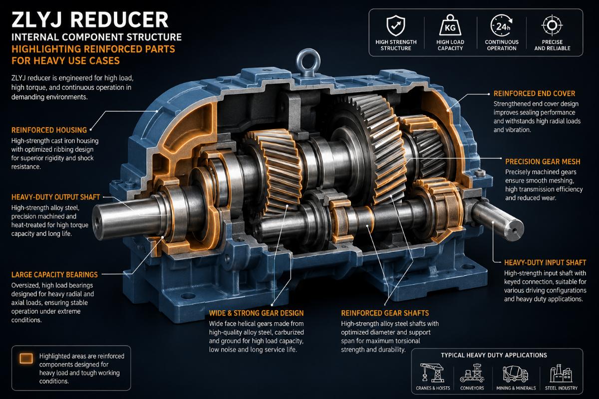 ZLYJ reducer internal component structure highlighting reinforced parts for heavy use cases